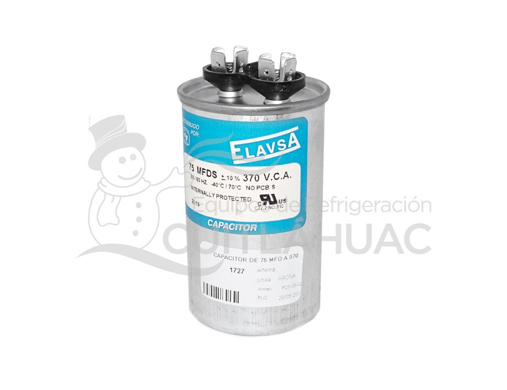 1727 CAPACITOR DE 75 MFD A 370 VCA